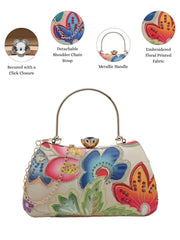 Anekaant Woven Reverie Beige Multi Abstract Floral Embroidered Clutch
