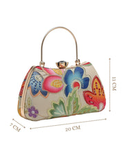 Anekaant Woven Reverie Beige Multi Abstract Floral Embroidered Clutch