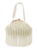 Droop Striped Embellished Faux Silk Clutch