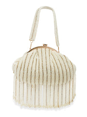 Droop Striped Embellished Faux Silk Clutch