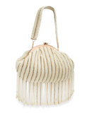 Droop Striped Embellished Faux Silk Clutch