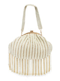 Droop Striped Embellished Faux Silk Clutch