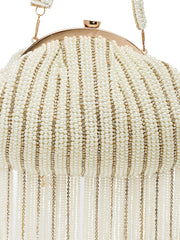 Droop Striped Embellished Faux Silk Clutch