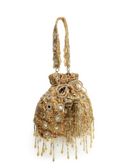 Droop Mirror Work Quirky Embellished Faux Silk Potli