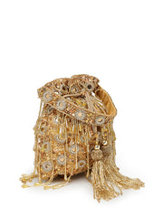 Droop Mirror Work Quirky Embellished Faux Silk Potli