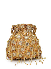 Droop Mirror Work Quirky Embellished Faux Silk Potli