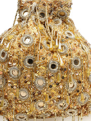 Droop Mirror Work Quirky Embellished Faux Silk Potli