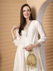 Droop Mirror Work Quirky Embellished Faux Silk Potli