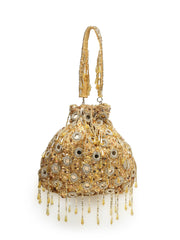 Droop Mirror Work Quirky Embellished Faux Silk Potli