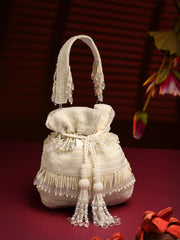 Droop Striped Embellished Suede Potli