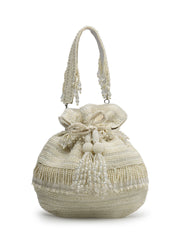 Droop Striped Embellished Suede Potli