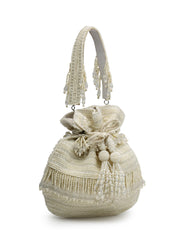 Droop Striped Embellished Suede Potli