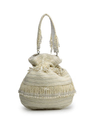 Droop Striped Embellished Suede Potli