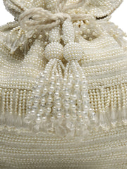 Droop Striped Embellished Suede Potli