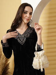 Droop Striped Embellished Suede Potli