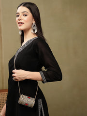 Jharokha Antique Gold & Red Kundan Embellished Metal Clutch