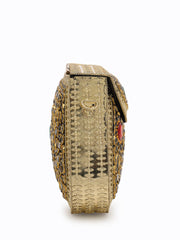 Jharokha Gold & Black Kundan Embellished Metal Clutch