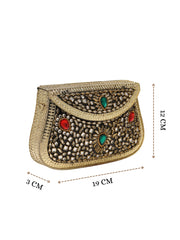 Jharokha Gold & Black Kundan Embellished Metal Clutch
