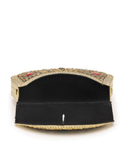 Jharokha Gold & Black Kundan Embellished Metal Clutch