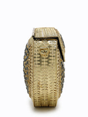 Jharokha Gold & Silver Kundan Embellished Metal Clutch