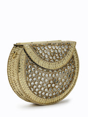 Jharokha Gold & Silver Kundan Embellished Metal Clutch