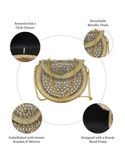 Jharokha Gold & Silver Kundan Embellished Metal Clutch