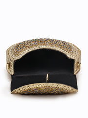 Jharokha Gold & Silver Kundan Embellished Metal Clutch