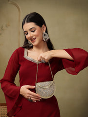 Jharokha Gold & Silver Kundan Embellished Metal Clutch