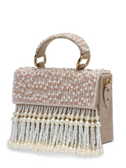 Crystal Cascade Suede Beadwork Clutch
