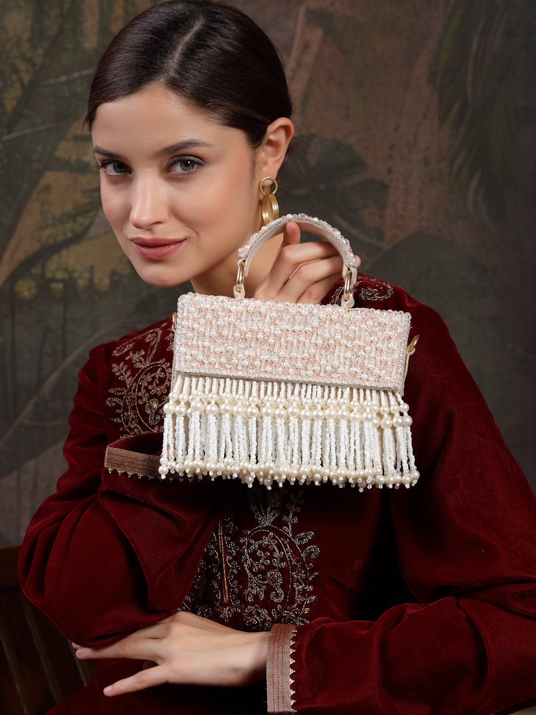 Crystal Cascade Suede Beadwork Clutch