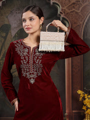 Crystal Cascade Suede Beadwork Clutch