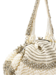 Opal Thread Pearl Embellished Velvet Clutch