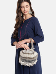 Opal Thread Pearl Embellished Velvet Clutch