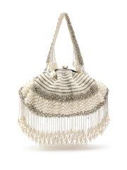 Opal Thread Pearl Embellished Velvet Clutch