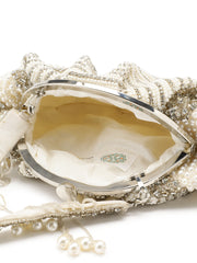 Opal Thread Pearl Embellished Velvet Clutch