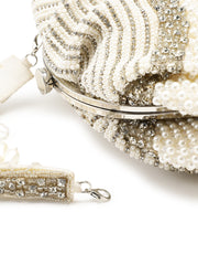 Opal Thread Pearl Embellished Velvet Clutch