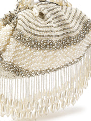 Opal Thread Pearl Embellished Velvet Clutch