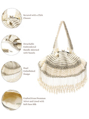 Opal Thread Pearl Embellished Velvet Clutch