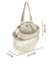 Opal Thread Pearl Embellished Velvet Clutch