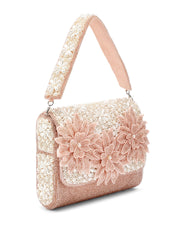 Blush & Bead Floral Cutwork Embellished Velvet Clutch