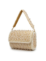 Anekaant Crystal Cascade Champagne Velvet Diamond Mesh Design Embellished Clutch
