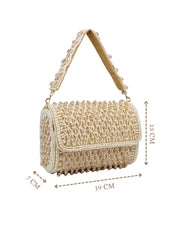 Anekaant Crystal Cascade Champagne Velvet Diamond Mesh Design Embellished Clutch