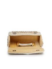 Anekaant Crystal Cascade Champagne Velvet Diamond Mesh Design Embellished Clutch