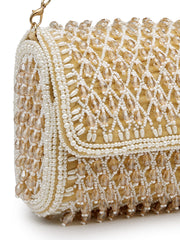 Anekaant Crystal Cascade Champagne Velvet Diamond Mesh Design Embellished Clutch