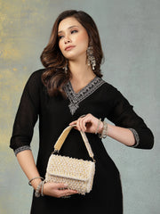 Anekaant Crystal Cascade Champagne Velvet Diamond Mesh Design Embellished Clutch
