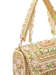 Blush & Bead Accent Beads Embellished Velvet Clutch - Beige