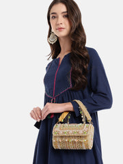 Blush & Bead Accent Beads Embellished Velvet Clutch - Beige