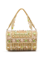 Blush & Bead Accent Beads Embellished Velvet Clutch - Beige