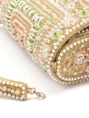 Blush & Bead Accent Beads Embellished Velvet Clutch - Beige
