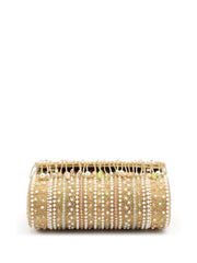 Blush & Bead Accent Beads Embellished Velvet Clutch - Beige